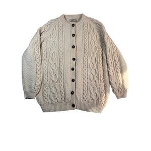 Vintage Blarney Irish Wool Cream Sweater Fisherman Cardigan Large